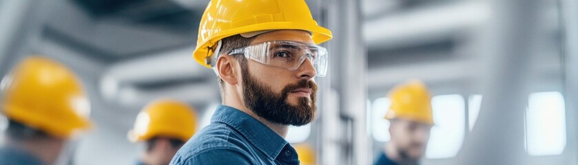 Engineers in hard hats, inspecting biofuel plant, clean and sustainable