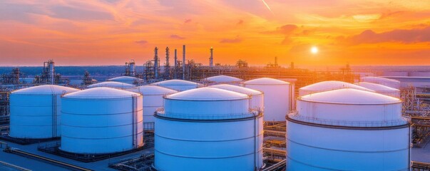 Large storage tanks at a fuel refinery, clean and organized industrial setting