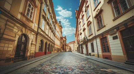 Aufkleber - A picturesque view of the charming streets and historical buildings of Prague with its Gothic architecture and lively city squares, urban setting with warm stone and rich reds, Prague style