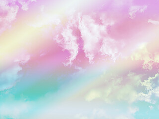 Wall Mural - beauty sweet pastel pink and green colorful with fluffy clouds on sky. multi color rainbow image. abstract fantasy growing light