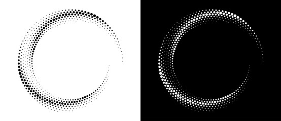 Fototapete - Modern abstract background. Halftone dots in circle form. Spiral logo, icon or design element. Black dots on a white background and white dots on the black side.