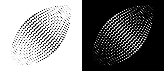 Wall Mural - Modern abstract background with halftone dots. Design element or icon, logo. Black shape on a white background and the same white shape on the black side.