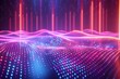 © Shweta - abstract panoramic background, neon light, laser show, impulse, equalizer chart, ultraviolet spectrum, pulse power lines, quantum energy impulse, pink blue violet glowing dynamic lines