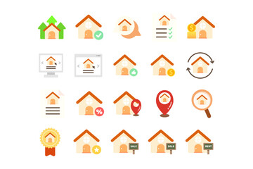 House icon set. Real estate, property, construction, residential, financial, location, sale, mortgage, evaluation, premium concepts. Flat vector design isolated illustration.