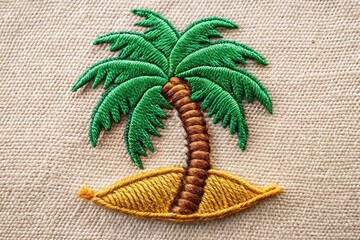 embroidered tropical patch of a palm tree at a tilted angle