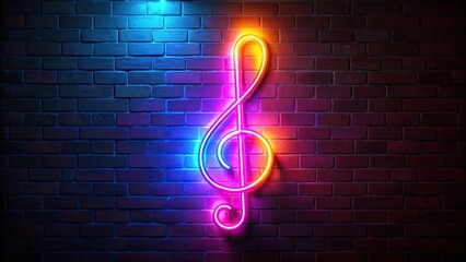 Wall Mural - macro neon lit treble clef with bright colors