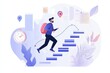 © Raool - Businessman Running on Milestone Roadmap - Project Timeline Steps to Success, Progress Workflow Achievement Concept Illustration, Generative AI