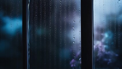 Canvas Print - Rain drops on window Background. Generative Ai.