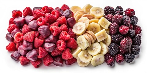 Wall Mural - Symmetrical freeze dried fruit piece isolated over white background