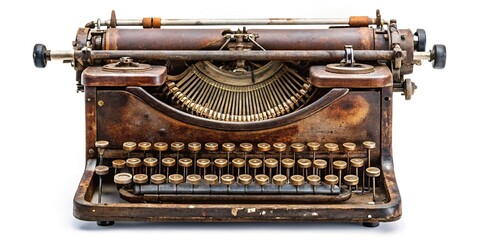 Wall Mural - Vintage rusty typewriter isolated on white background