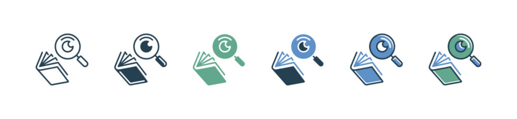 Leinwandbilder - magnifier zoom open book icon set education research study literature writing vector illustration for web and app