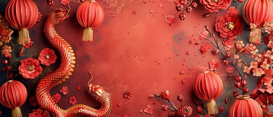 gold snake with red accents, symbolizing Chinese New Year 2025 . ai generated