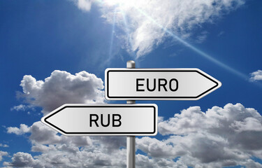 Currency Exchange Concept: Euro vs Ruble Directional Sign