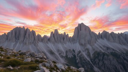 Sticker - A breathtaking sunset over a dramatic mountain range.