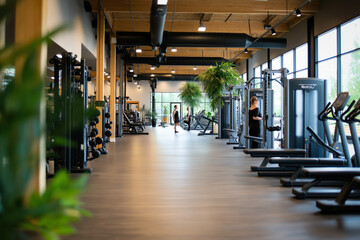 Wall Mural - A Modern Gym Featuring High-Tech Exercise Machines With Touchscreens That Track Workout Progress And Offer Virtual Coaching Sessions