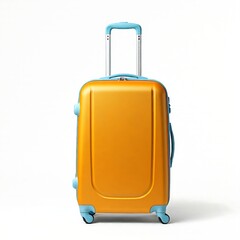 Yellow and blue travel suitcase isolated on white background