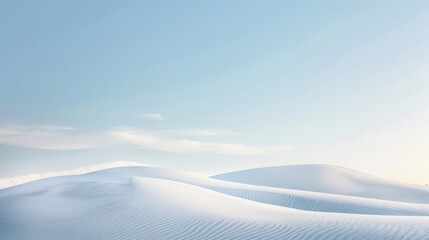 Wall Mural - A tranquil view of the White Sands National Park with undulating sand dunes and a clear blue sky, desert setting with soft, flowing curves