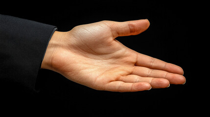 confident businesswoman extends her hand towards the camera, symbolizing welcome and opportunity. This image embodies empowerment, collaboration, and the spirit of professionalism