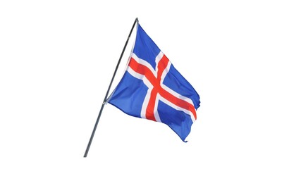 Iceland national flag isolated on white background. Iceland is a Nordic island country between the North Atlantic and Arctic Oceans, on the Mid-Atlantic Ridge between North America and Europe.