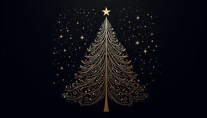 golden christmas tree silhouette simple yet elegant christmas tree silhouette in gold on black,gener