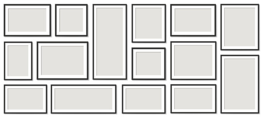 Fototapete - Picture photo frame set empty mockup, frames with shadow, blank frame border mockups, wall presentation, isolated pictures frames mock-up in different forms