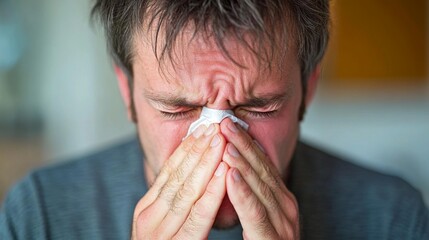 Man with a Tissue Covering his Nose and Mouth