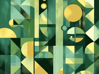 Green background with geometric shapes