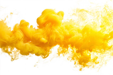 abstract yellow ink swirl in water on white background