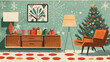 © Daniel - Mid Century Modern Christmas Living Room Decor with Gifts and Festive Tree