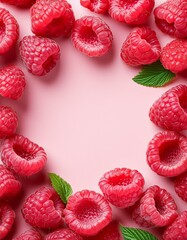 Wall Mural - Fresh raspberries on pink