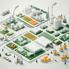 a 3d illustration of a factory and other buildings