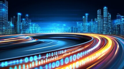 Highway of Glowing Data Streams at Night