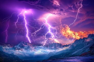 Purple Lightning Storm Illuminating Dark Clouds