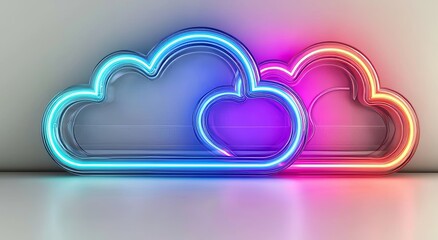 Cloud Icon with Glowing Edges and Data Connections