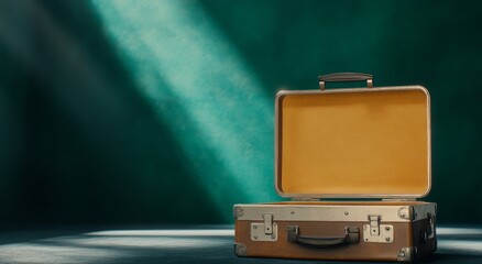 An open metal suitcase with its lid raised