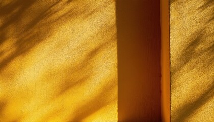 Poster - Warm Golden Wall with Diagonal Sunlight and Shadows, Minimalist Textured Background for Design and Mood Concepts, Highlighting Abstract Play of Light in Photography, Zen and Calm Ambience