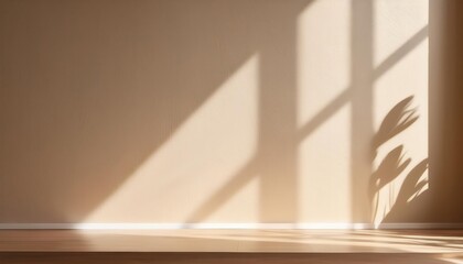 Poster - Sunlit Textured Wall Background with Soft Shadows Through Window. Perfect for Minimalist Design Concepts, Interior Decor Themes, or Calm Ambient Backdrops for Product Photography