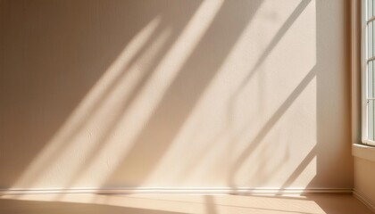 Poster - Sunlit Textured Wall Background with Soft Shadows Through Window. Perfect for Minimalist Design Concepts, Interior Decor Themes, or Calm Ambient Backdrops for Product Photography
