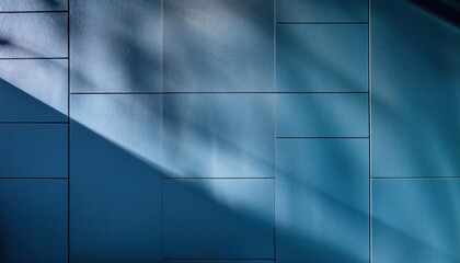 Poster - Abstract Textured Blue Wall with Diagonal Shadows from Sunlight through Window, Minimalist Background for Creative Design, Modern Art Concepts, or Architectural Visualization Projects