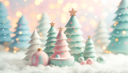 Wall Mural - Decorative christmas illustration background for card in pastel colors