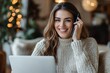 © Pooja - Smiling woman speaking on cellphone and working on laptop, Generative AI