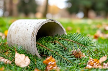 in the northern hemisphere, lavender flower bush is covered with spruce tree branches as a preventat