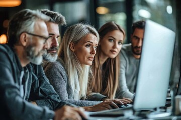 focused business team using a computer in office, generative ai