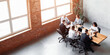 © Prostock-studio - Corporate Lifestyle. Team Of Coworkers Working Together On Business Project Sitting At One Table In Modern Office. High-Angle Shot