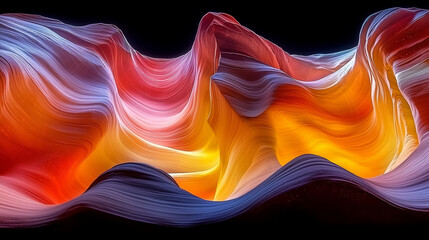 Wall Mural - dramatic waves of vibrant colors painting a digital landscape against a stark black background
