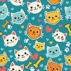 Sticker - seamless pattern with cats