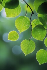 Poster - Soft sunlight filtering through delicate leaves in a serene forest during early autumn