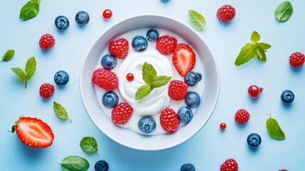 Pudding with berries and whipped cream