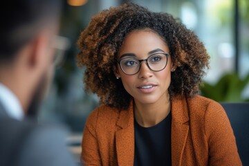 Businesswoman taking interview of a job applicant, Generative AI