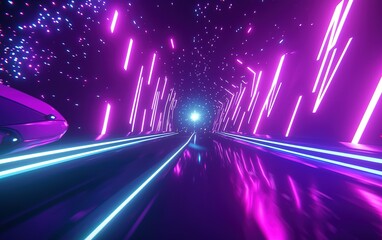Wall Mural - a futuristic tunnel illuminated by vibrant pink and blue lights, creating a dazzling visual experien